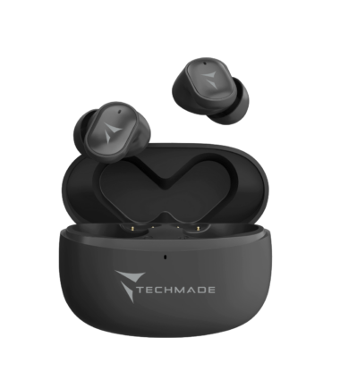 TECHMADE AURICOLARI WIRELESS STRONG SOUND,CUSTODIA INCLUSA,NERI