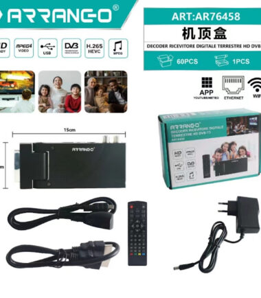 ARRANGO AR76458 DECODER DIGITALE TERRESTRE HD DVB-T3 USB SCART SNODABILE 1080P H.265 HEVC HDMI